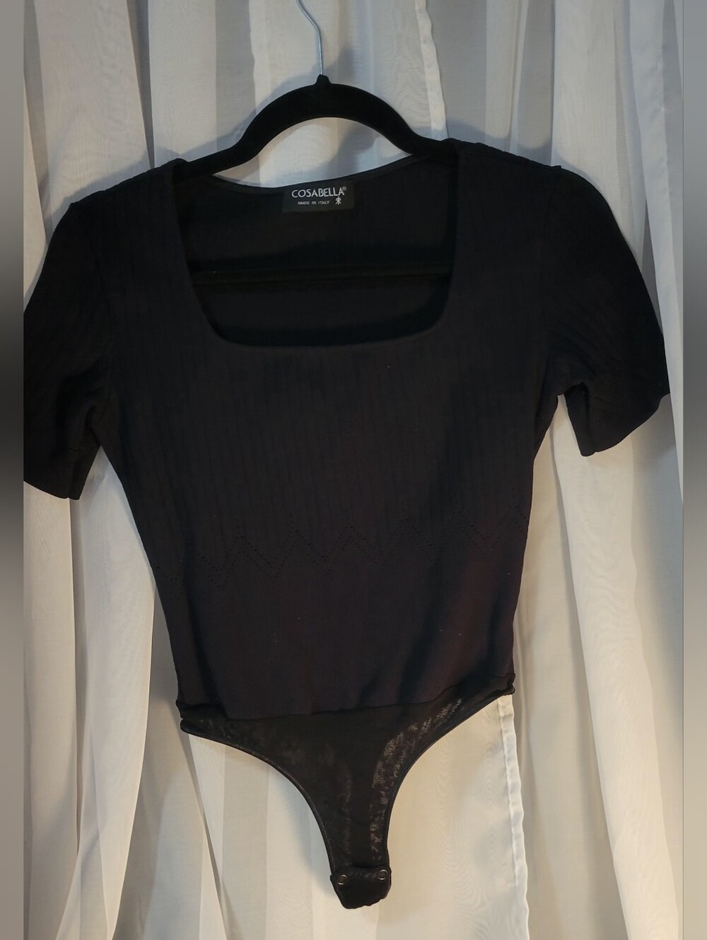 Cosabella Black Square-Neck Short Sleeve Ribbed Bodysuit
